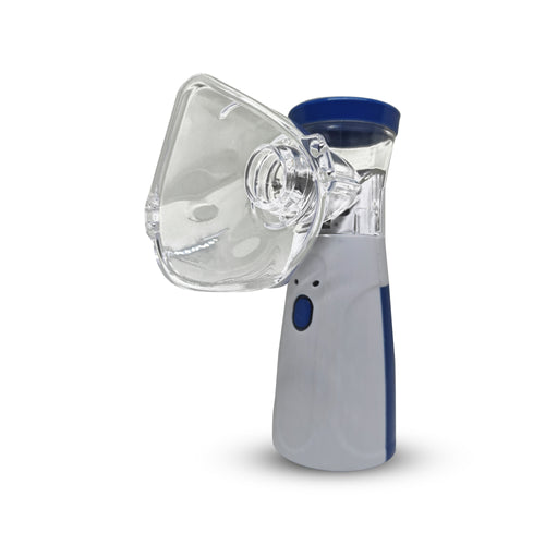 Sahyog Wellness Handheld Portable Silent Mesh Nebulizer with Adult and Child Mask, USB Charging Cable for House & Travel Purpose (White & Blue)