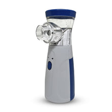 Load image into Gallery viewer, Sahyog Wellness Handheld Portable Silent Mesh Nebulizer with Adult and Child Mask, USB Charging Cable for House &amp; Travel Purpose (White &amp; Blue)