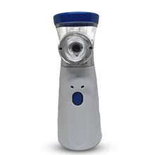 Load image into Gallery viewer, Sahyog Wellness Handheld Portable Silent Mesh Nebulizer with Adult and Child Mask, USB Charging Cable for House &amp; Travel Purpose (White &amp; Blue)