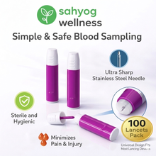 Load image into Gallery viewer, Sahyog Wellness Single Use Sterile Disposable Safety Lancet Device Needles Glucometer - Pack of 100 Pieces (Color May Vary)