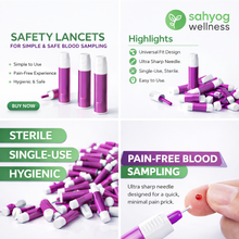 Load image into Gallery viewer, Sahyog Wellness Single Use Sterile Disposable Safety Lancet Device Needles Glucometer - Pack of 100 Pieces (Color May Vary)