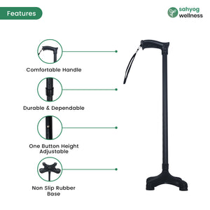 Sahyog Wellness Height Adjustable Walking Stick for Elderly & Physically Challenged with 4 Legs (Black)