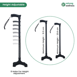 Sahyog Wellness Height Adjustable Walking Stick for Elderly & Physically Challenged with 4 Legs (Black)