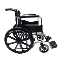 Load image into Gallery viewer, Sahyog Wellness Mag Wheel Steel Regular Foldable Wheelchair with Upto 100 KG capacity (Black)