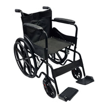 Load image into Gallery viewer, Sahyog Wellness Mag Wheel Powder Coated Regular Foldable Wheelchair with Upto 100 KG capacity (Black)