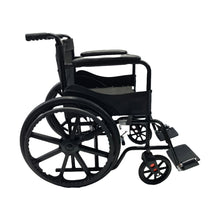 Load image into Gallery viewer, Sahyog Wellness Mag Wheel Powder Coated Regular Foldable Wheelchair with Upto 100 KG capacity (Black)