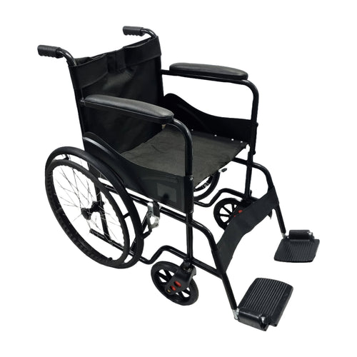Sahyog Wellness Spoke Wheel Powder Coated Regular Foldable Wheelchair with Upto 100 KG capacity (Black)