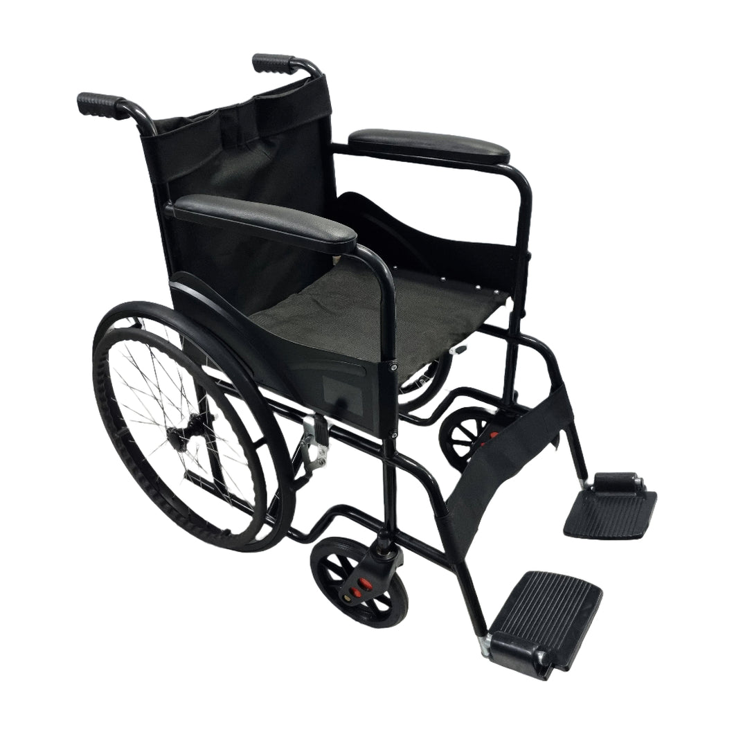 Sahyog Wellness Spoke Wheel Powder Coated Regular Foldable Wheelchair with Upto 100 KG capacity (Black)