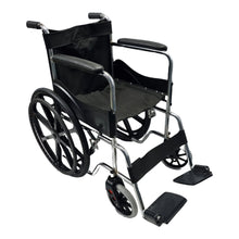 Load image into Gallery viewer, Sahyog Wellness Mag Wheel Steel Regular Foldable Wheelchair with Upto 100 KG capacity (Black)