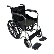 Load image into Gallery viewer, Sahyog Wellness Mag Wheel Steel Regular Foldable Wheelchair with Upto 100 KG capacity (Black)
