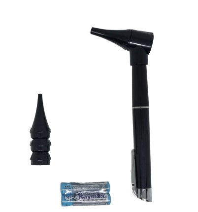 Sahyog Wellness Mini ENT PVC Pen Shaped Otoscope with Three Attachment Funnel Shape Shine Beam Flash Light, Clear Visibility Diagnostic Optical Pen (Black)