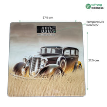 Load image into Gallery viewer, Sahyog Wellness Personal Digital Weighing Scale Machine with Glass Body having Capacity up to 180 KG with Battery (Car Design)